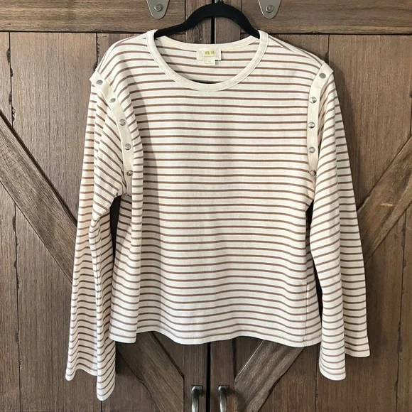 Maeve by Anthropologie Oversized Slouchy Striped Long Bell Sleeve Tee Size S EUC - Picture 4 of 9